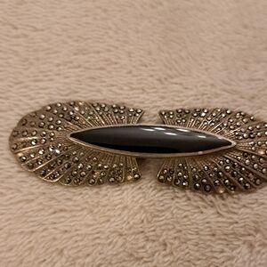 Vintage Black Onyx And Marcacite Pin